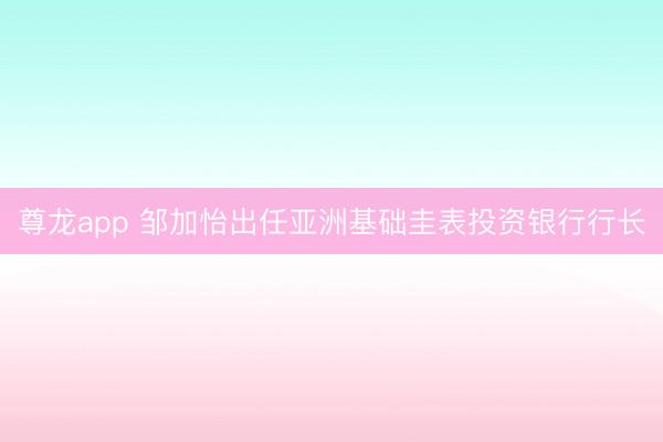 尊龙app 邹加怡出任亚洲基础圭表投资银行行长