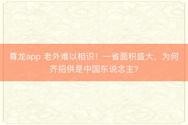 尊龙app 老外难以相识!一省面积盛大,为何齐招供是中国东说念主?