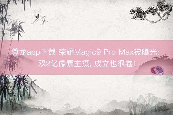尊龙app下载 荣耀Magic9 Pro Max被曝光: 双2亿像素主摄， 成立也很卷!
