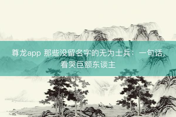 尊龙app 那些没留名字的无为士兵：一句话，看哭巨额东谈主