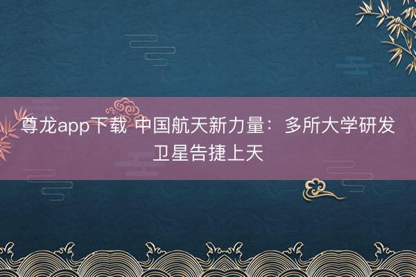 尊龙app下载 中国航天新力量:多所大学研发卫星告捷上天