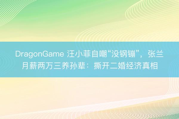 DragonGame 汪小菲自嘲“没钢镚”，张兰月薪两万三养孙辈：撕开二婚经济真相