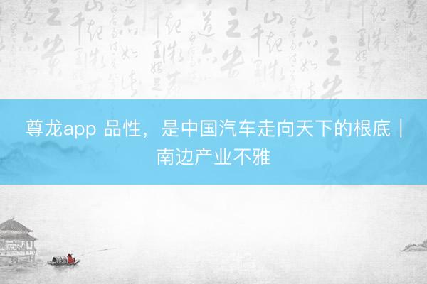 尊龙app 品性，是中国汽车走向天下的根底｜南边产业不雅