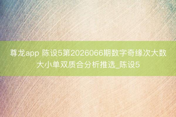 尊龙app 陈设5第2026066期数字奇缘次大数大小单双质合分析推选_陈设5
