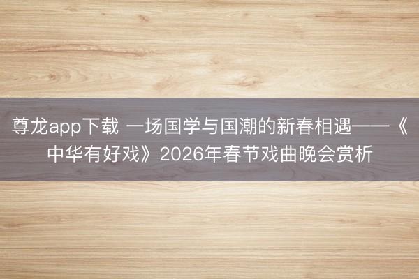 尊龙app下载 一场国学与国潮的新春相遇——《中华有好戏》2026年春节戏曲晚会赏析