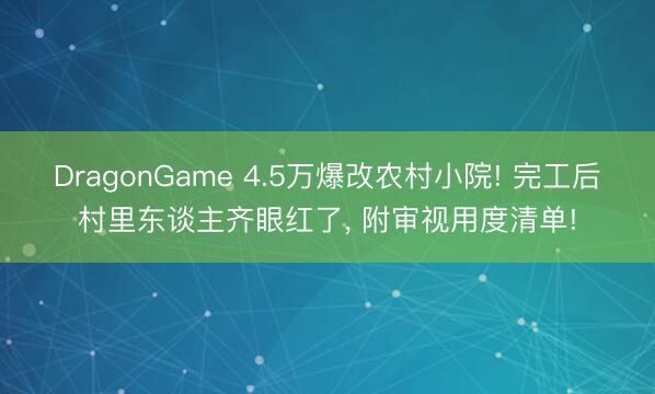 DragonGame 4.5万爆改农村小院! 完工后村里东谈主齐眼红了， 附审视用度清单!