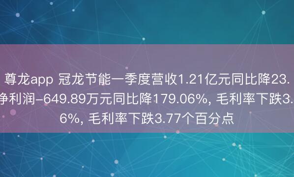 尊龙app 冠龙节能一季度营收1.21亿元同比降23.97%， 归母净利润-649.89万元同比降179.06%， 毛利率下跌3.77个百分点