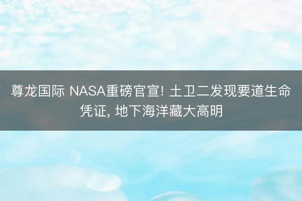 尊龙国际 NASA重磅官宣! 土卫二发现要道生命凭证， 地下海洋藏大高明