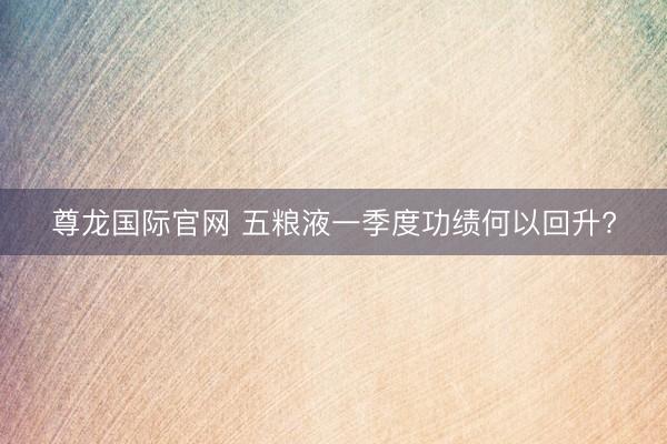 尊龙国际官网 五粮液一季度功绩何以回升?