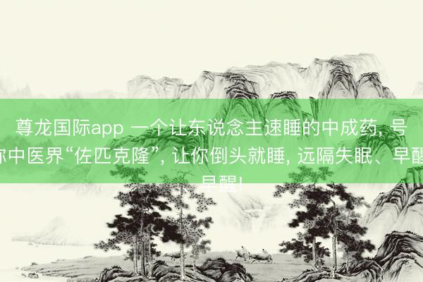 尊龙国际app 一个让东说念主速睡的中成药， 号称中医界“佐匹克隆”， 让你倒头就睡， 远隔失眠、早醒!