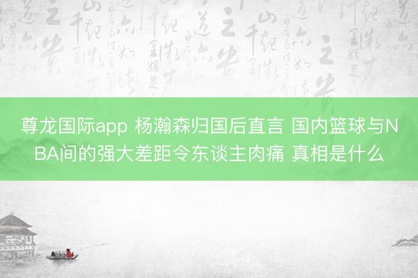 尊龙国际app 杨瀚森归国后直言 国内篮球与NBA间的强大差距令东谈主肉痛 真相是什么